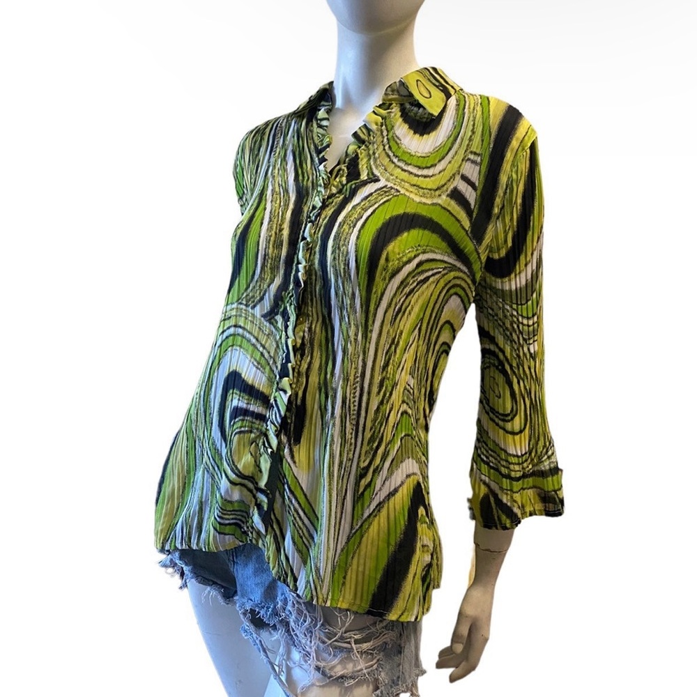 Vintage Y2K 70s Inspired Crinkled Texture Bell Sleeve Blouse Sz L